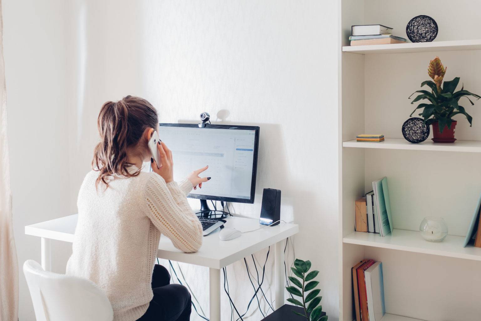 work from home during coromavirus pandemic woman stays home workspace freelancer office interior with computer scaled